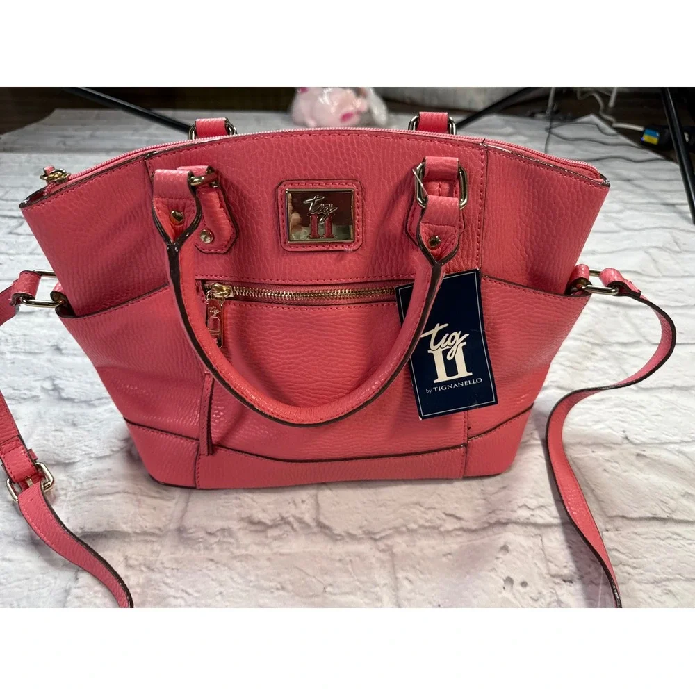 Tignanello Royce Satchel Womens‎ Medium Grapefruit Pink New Pebbled Leather Bag